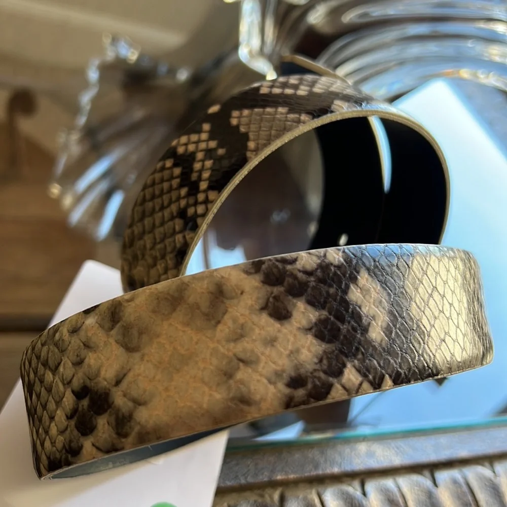 Rare Just Roberto Cavalli Snakeskin Print Leather Metal Snakehead Belt Buckle!